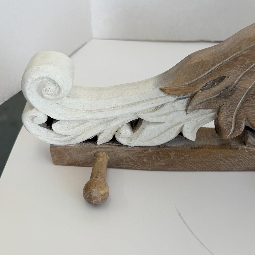Vintage Style Carved Distressed Wood Wall Mounted Rack Rustic Country Farmhouse - Picture 3 of 10